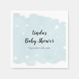 Serviette En Papier Simple Pastel Blue Watercolor Star Motif Party