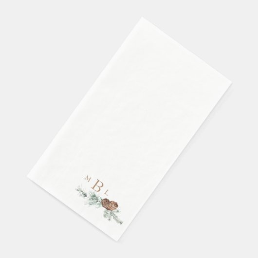 Serviette En Papier Simple Pin Cone Folio Or Monogramme Vacances (Coin)