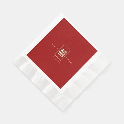 Serviette En Papier Simple Rectangle double bonheur Mariage chinois (Coin)