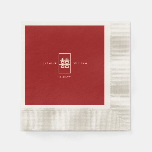 Serviette En Papier Simple Rectangle double bonheur Mariage chinois (Devant)