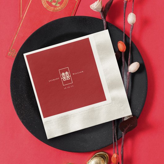 Serviette En Papier Simple Rectangle double bonheur Mariage chinois