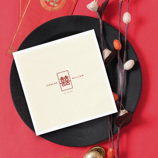 Serviette En Papier Simple Rectangle double bonheur Mariage chinois