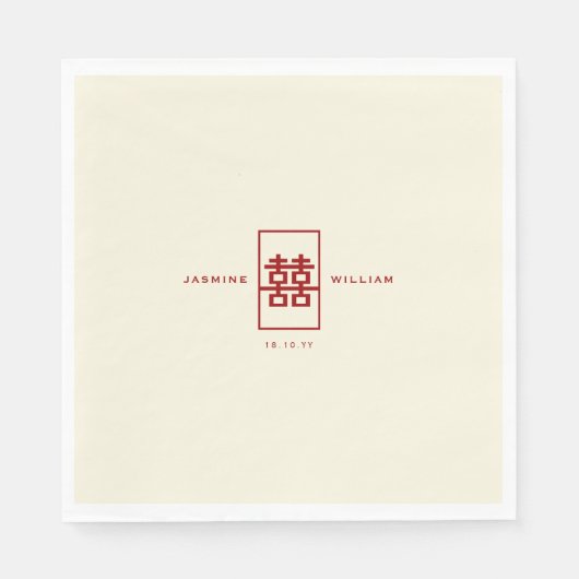 Serviette En Papier Simple Rectangle double bonheur Mariage chinois (Devant)