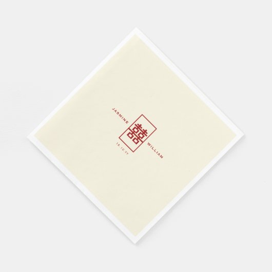 Serviette En Papier Simple Rectangle double bonheur Mariage chinois (Coin)