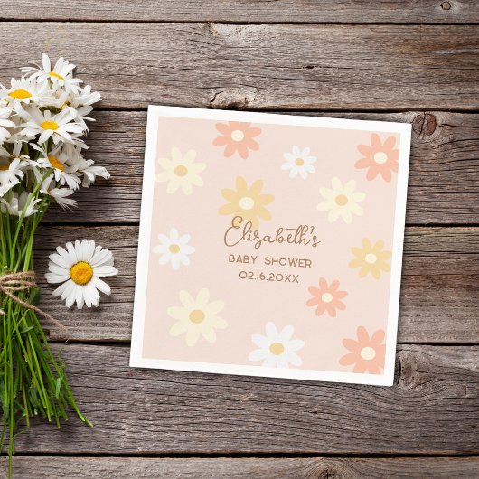 Serviette En Papier Simple Retro Chic Daisy Boho Girl Baby shower