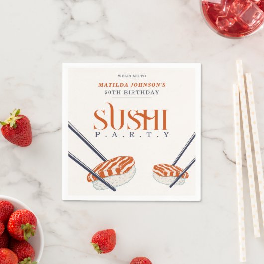Serviette En Papier Simple Retro Sushi Party 50e anniversaire (En situation)
