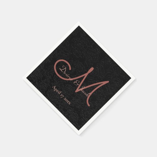 Serviette En Papier Simple Rose noir or élégant mariage Monogramme (Coin)