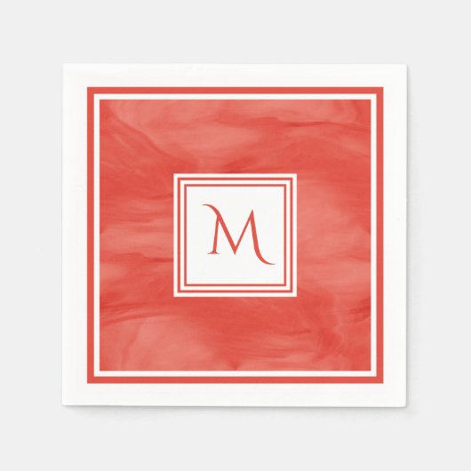 Serviette En Papier Simple rouge orange subtil marbre moderne Monogram (Devant)