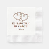 Serviette En Papier Simple Rustique Cœurs de Corde Mariage Occidental (Devant)