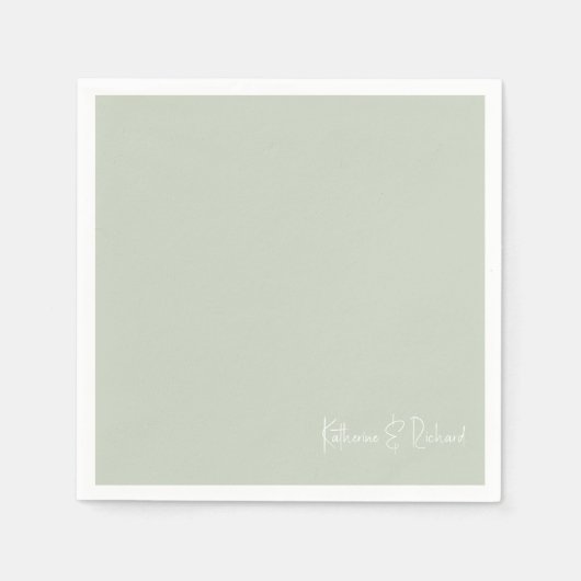 Serviette En Papier Simple Sage Clair Blanc Texte Mariage Cocktail (Devant)