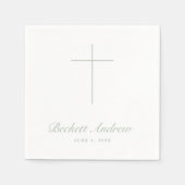 Serviette En Papier Simple Sage Green Cross Script Baptism (Devant)