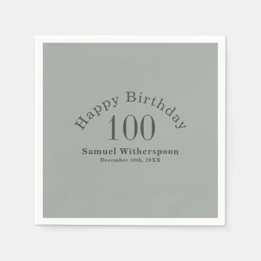 Serviette En Papier Simple Sage Green et Charcoal Grey 100e anniversai (Devant)
