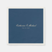 Serviette En Papier Simple Script Beau Mariage Bleu Nuit (Devant)