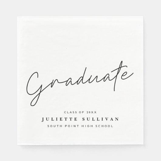 Serviette En Papier Simple Script Black and White Graduation Party (Devant)