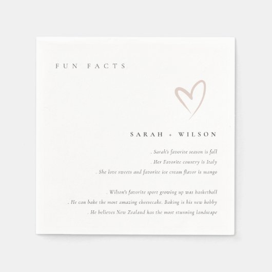 Serviette En Papier Simple Script Blush Heart Mariage Fun Facts (Devant)