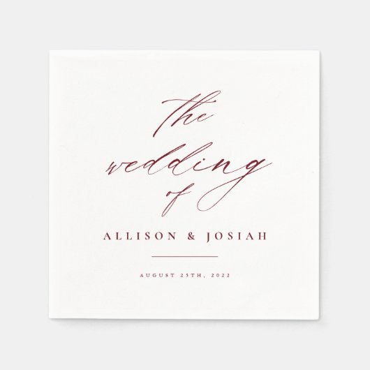 Serviette En Papier Simple Script Mariage Bordeaux Marron (Devant)