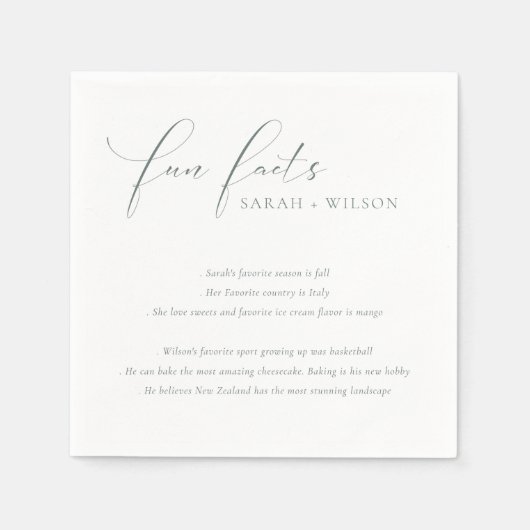 Serviette En Papier Simple Script Mariage Noir Blanc Faits Amusants (Devant)