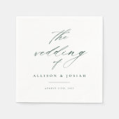 Serviette En Papier Simple Script Mariage Vert (Devant)
