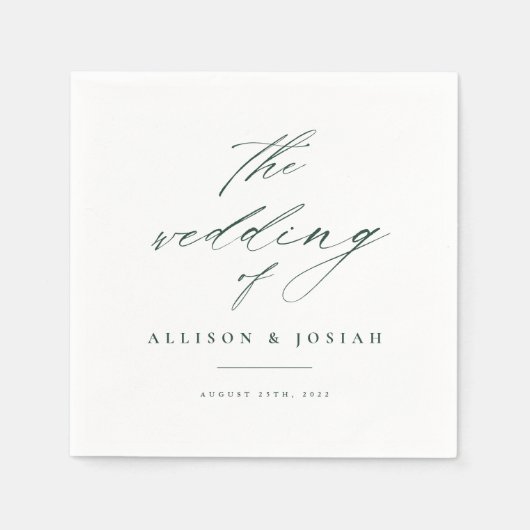 Serviette En Papier Simple Script Mariage Vert (Devant)