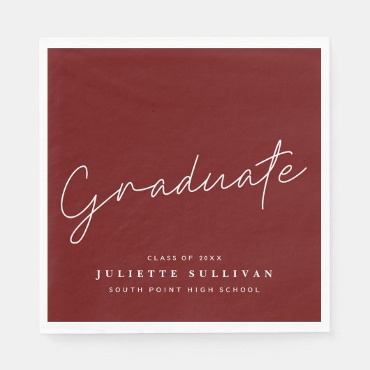 Serviette En Papier Simple Script Maroon Graduation Party (Devant)