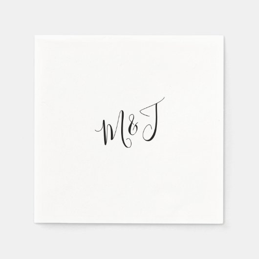 Serviette En Papier Simple Script moderne Couple Noir Initiales (Devant)