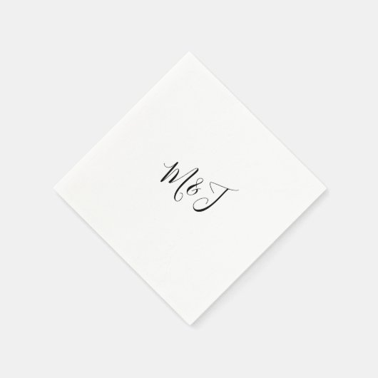 Serviette En Papier Simple Script moderne Couple Noir Initiales (Coin)
