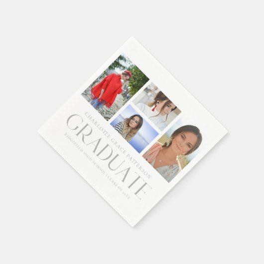 Serviette En Papier Simple Script Multi Photo Grad Graduation Party (Coin)