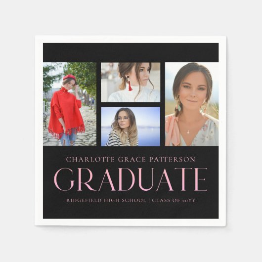 Serviette En Papier Simple Script Multi Photo Grad Graduation Party (Devant)
