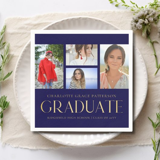 Serviette En Papier Simple Script Multi Photo Grad Graduation Party