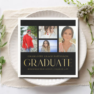 Serviette En Papier Simple Script Multi Photo Grad Graduation Party