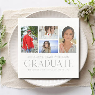 Serviette En Papier Simple Script Multi Photo Grad Graduation Party