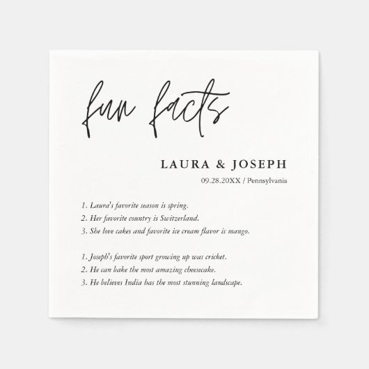 Serviette En Papier Simple Script noir blanc Mariage faits amusants (Devant)