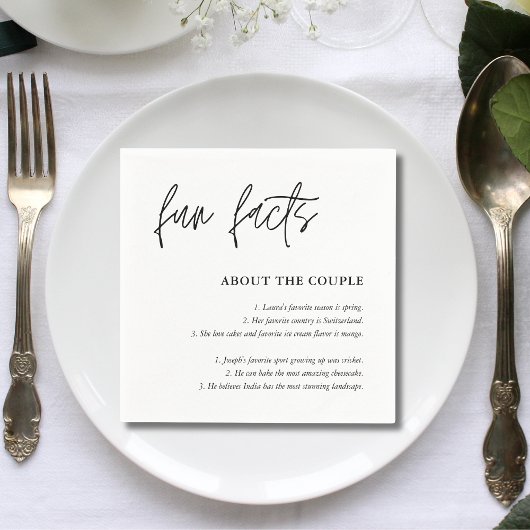 Serviette En Papier Simple Script noir blanc Mariage faits amusants