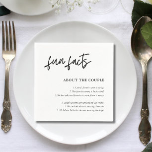 Serviette En Papier Simple Script noir blanc Mariage faits amusants