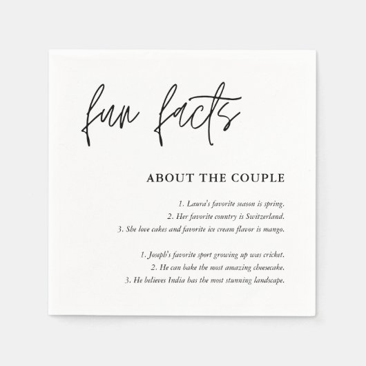 Serviette En Papier Simple Script noir blanc Mariage faits amusants (Devant)