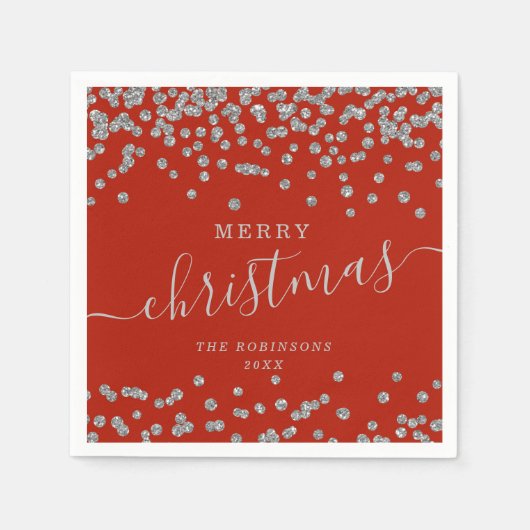 Serviette En Papier Simple Silver Noël Parties scintillant Rouge (Devant)