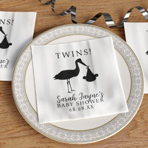 Serviette En Papier Simple Stork Twins Baby shower neutre genre