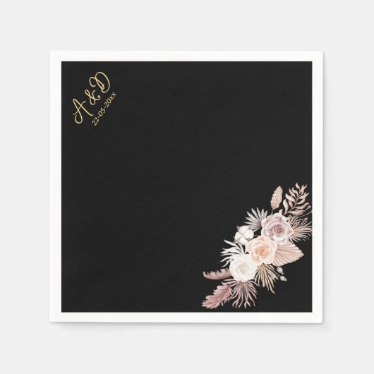 Serviette En Papier SIMPLE STYLE BOHO mariage FLORAL NOIR (Devant)