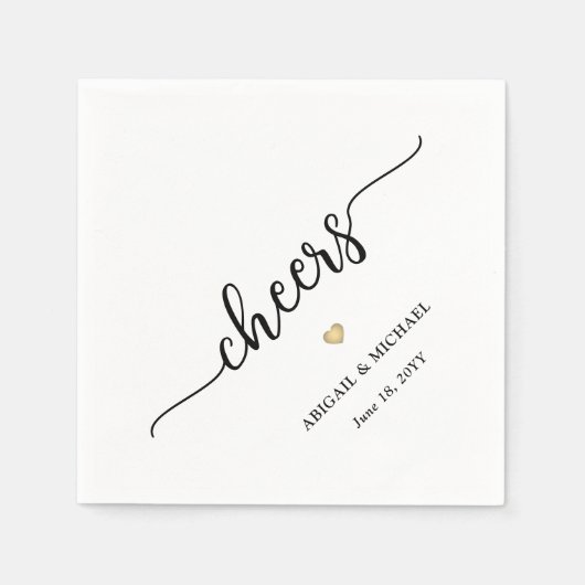 Serviette En Papier Simple stylish Script Cheers & Gold Heart Mariage (Devant)