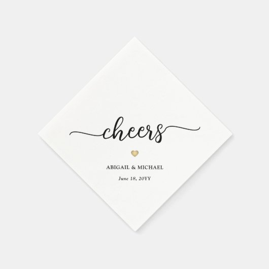 Serviette En Papier Simple stylish Script Cheers & Gold Heart Mariage (Coin)