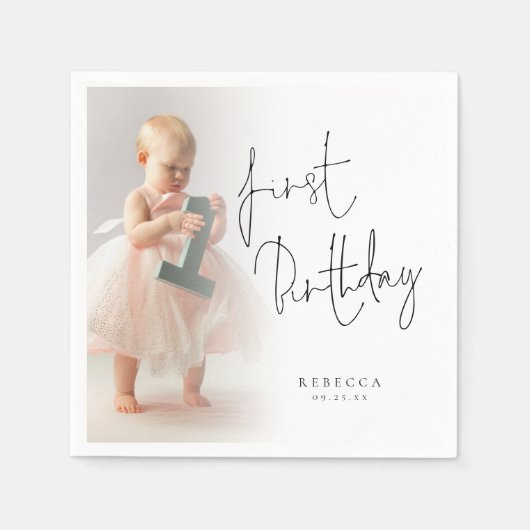 Serviette En Papier Simple superposition photo Script 1er anniversaire (Devant)