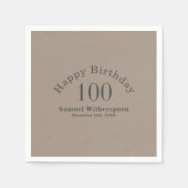 Serviette En Papier Simple Tan et gris charbon 100e anniversaire (Devant)