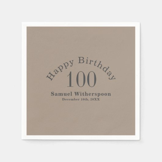 Serviette En Papier Simple Tan et gris charbon 100e anniversaire (Devant)