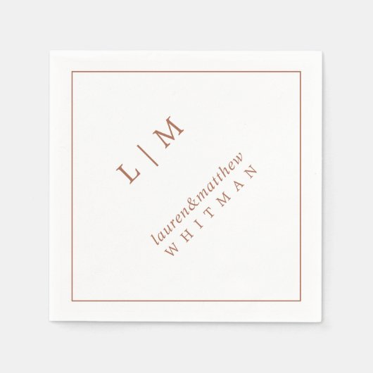 Serviette En Papier Simple Terracotta Monogramme Mariage élégant (Devant)