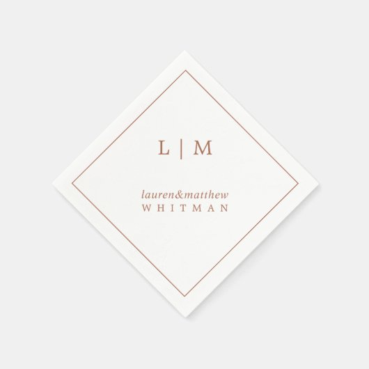 Serviette En Papier Simple Terracotta Monogramme Mariage élégant (Coin)