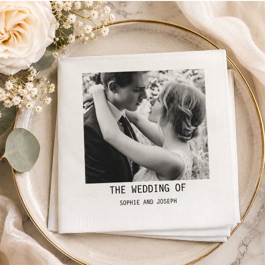 Serviette En Papier Simple Texte Élégant & Photo | Code QR Mariage