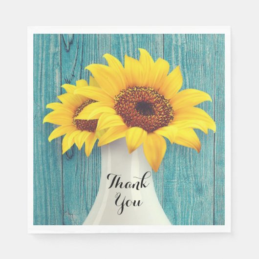 Serviette En Papier Simple Tournesol Jaune Rustique Merci (Devant)