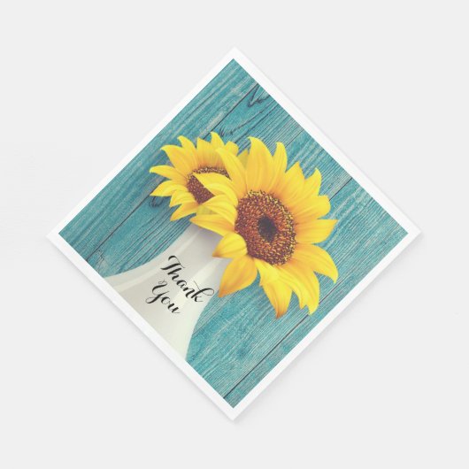 Serviette En Papier Simple Tournesol Jaune Rustique Merci (Coin)