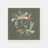 Serviette En Papier Simple Tropical floral Monogramme Gree Papier Mari (Devant)
