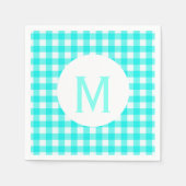 Serviette En Papier Simple Turquoise simple En vichy Monogramme (Devant)